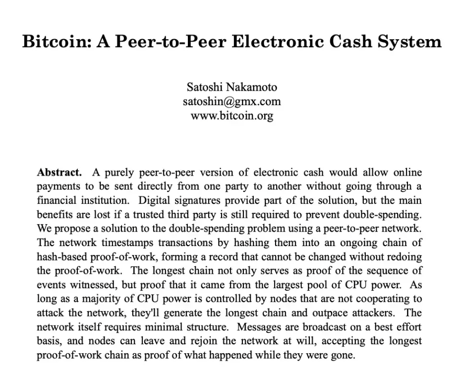 Abstract of Satoshi Nakamoto's Bitcoin whitepaper